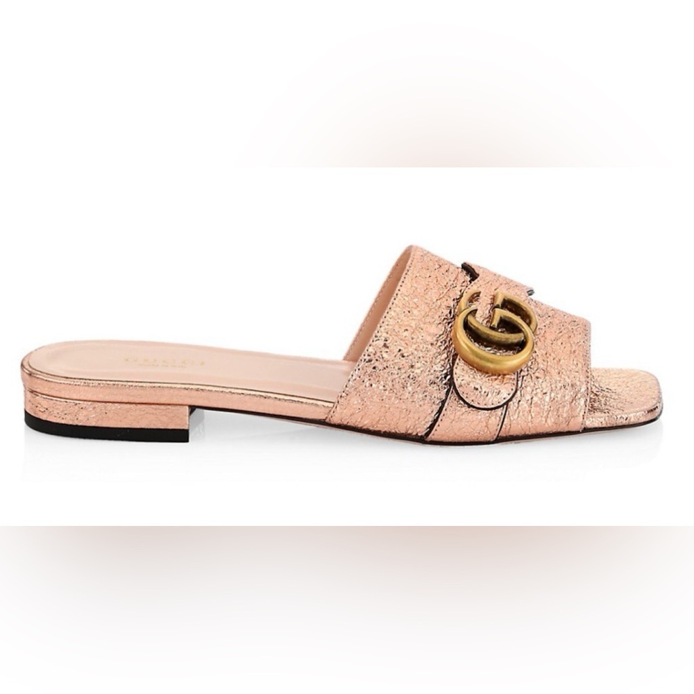 Gucci Metallic Rose Gold Slip-On Mule with Double G Buckle